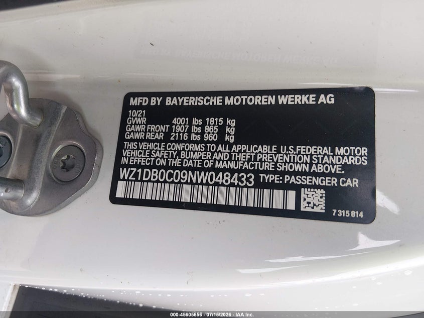 TOYOTA GR SUPRA 2022 VIN WZ1DB0C09NW048433