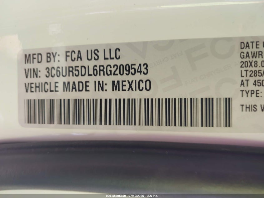 2024 Ram 2500 Big Horn 4X4 6'4 Box VIN: 3C6UR5DL6RG209543 Lot: 45605659