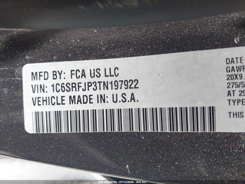 RAM 1500 2026 VIN 1C6SRFJP3TN197922