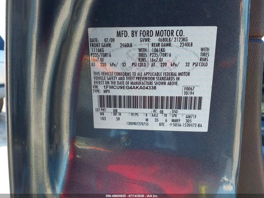 2010 FORD ESCAPE SPORT UTILITY VEHICLE 3.0L V-6 DOHC, VVT, 240HP