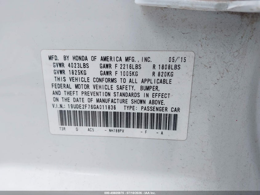 2016 Acura Ilx Premium Package/Technology Plus Package VIN: 19UDE2F76GA011836 Lot: 45605975