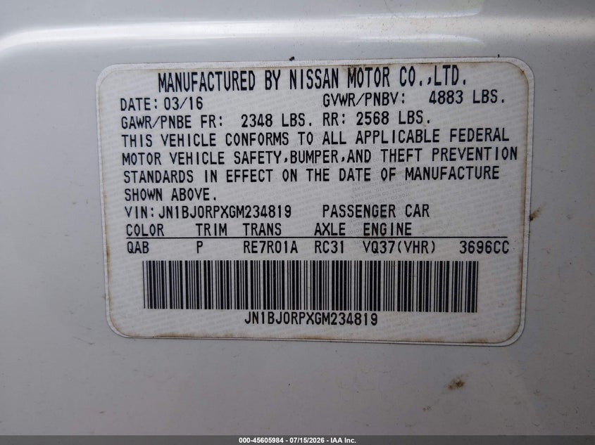 2016 Infiniti Qx50 VIN: JN1BJ0RPXGM234819 Lot: 45605984
