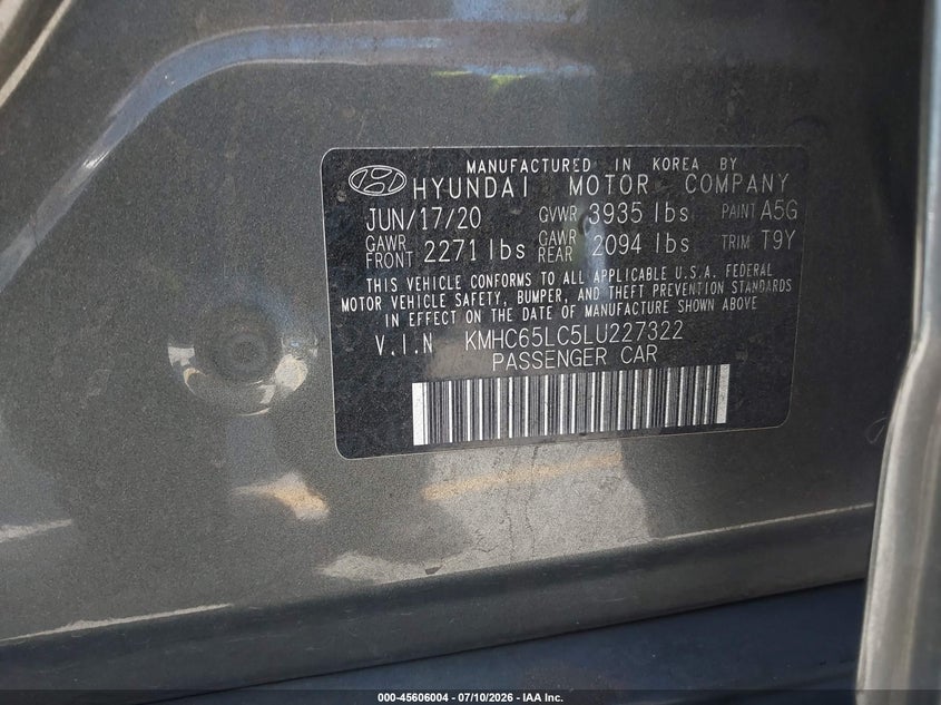 2020 Hyundai Ioniq Hybrid Blue VIN: KMHC65LC5LU227322 Lot: 45606004