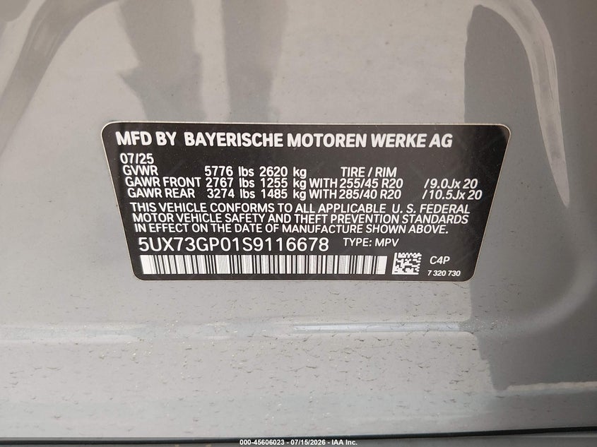 2025 BMW X3 M50 xDrive VIN: 5UX73GP01S9116678 Lot: 45606023