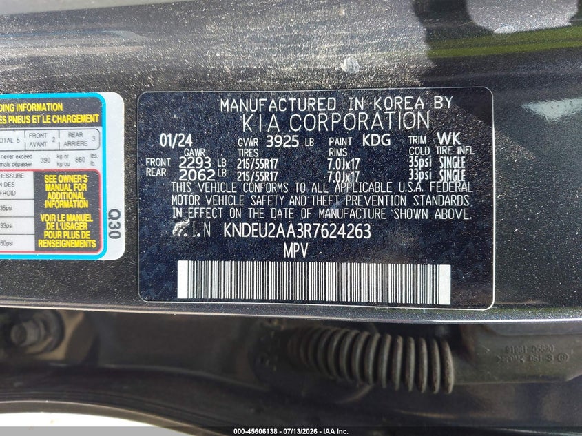 2024 Kia Seltos S VIN: KNDEU2AA3R7624263 Lot: 45606138