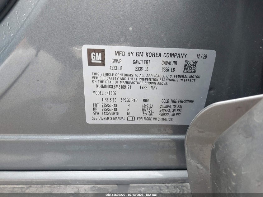 2021 Buick Encore Gx Fwd Select VIN: KL4MMDSL6MB109121 Lot: 45606220
