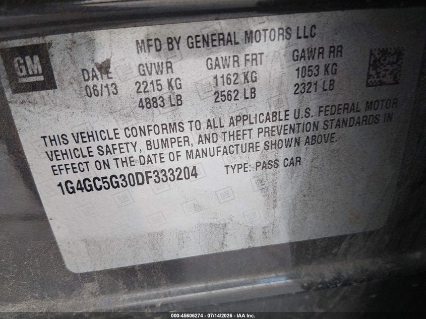2013 Buick Lacrosse Leather Group VIN: 1G4GC5G30DF333204 Lot: 45606274