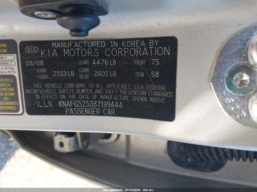 2008 Kia Rondo Ex VIN: KNAFG525387199444 Lot: 45606443