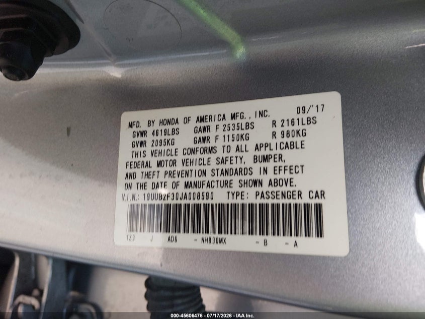 2018 Acura Tlx VIN: 19UUB2F30JA008590 Lot: 45606476