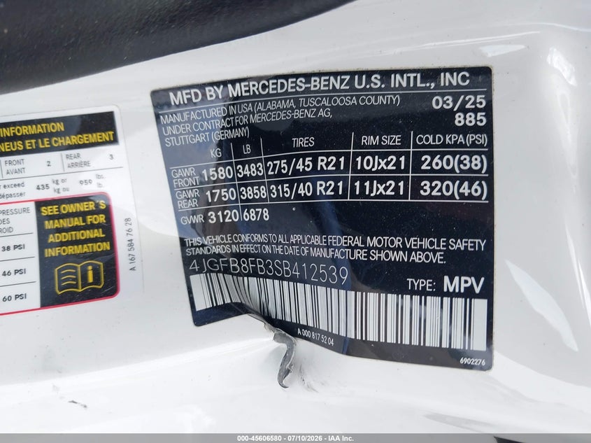 2025 Mercedes-Benz Gle 580 4Matic VIN: 4JGFB8FB3SB412539 Lot: 45606580