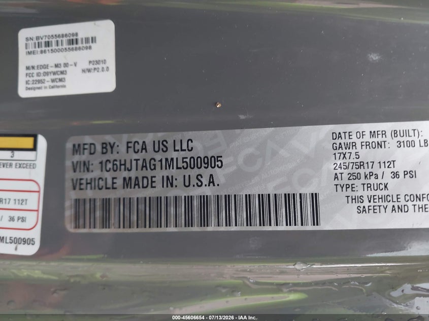 2021 Jeep Gladiator Sport S 4X4 VIN: 1C6HJTAG1ML500905 Lot: 45606654