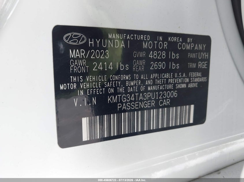 2023 Genesis G70 2.0T Awd VIN: KMTG34TA3PU123006 Lot: 45606723