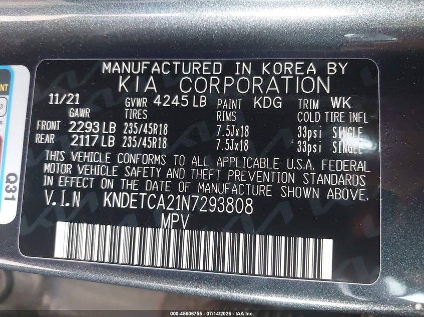 2022 Kia Seltos Sx Turbo VIN: KNDETCA21N7293808 Lot: 45606755
