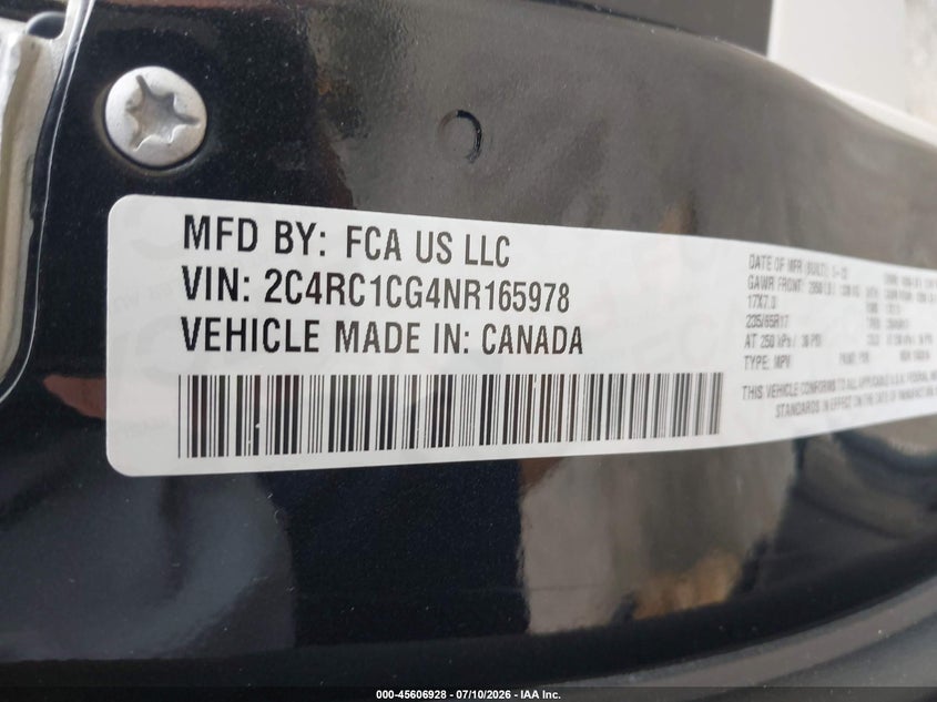 2022 Chrysler Voyager Lx VIN: 2C4RC1CG4NR165978 Lot: 45606928
