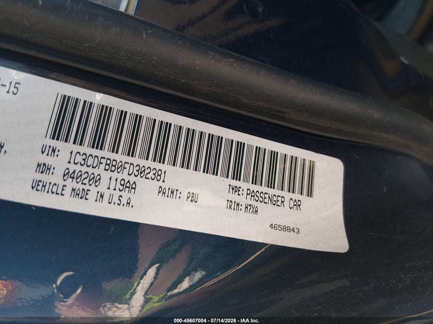 2015 Dodge Dart Sxt VIN: 1C3CDFBB0FD302381 Lot: 45607004