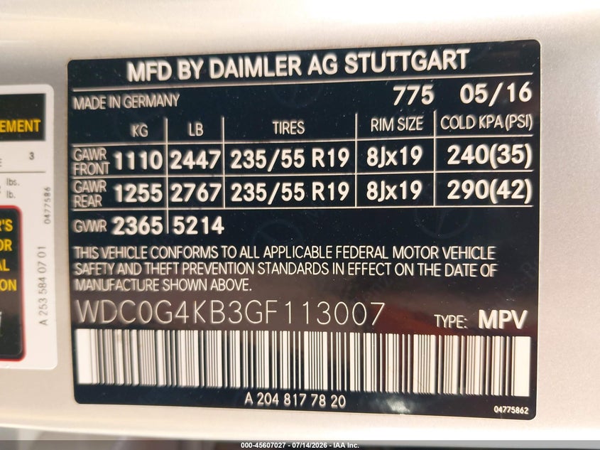 2016 Mercedes-Benz Glc 300 4Matic VIN: WDC0G4KB3GF113007 Lot: 45607027