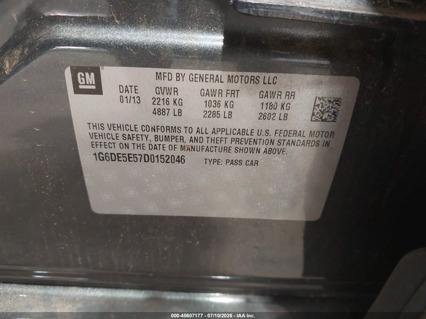 2013 Cadillac Cts Luxury VIN: 1G6DE5E57D0152046 Lot: 45607177