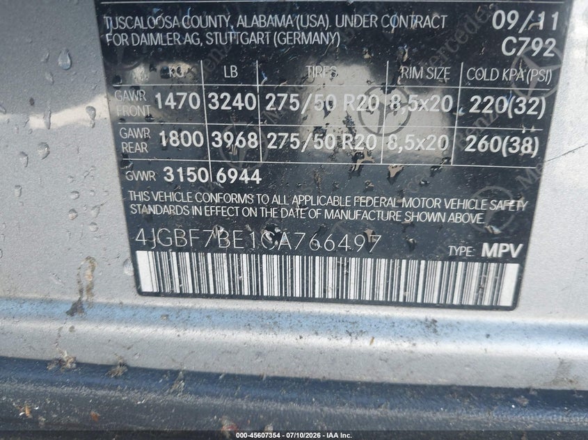 2012 Mercedes-Benz Gl 450 4Matic VIN: 4JGBF7BE1CA766497 Lot: 45607354