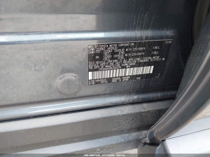 2021 Toyota Venza Limited VIN: JTEAAAAH2MJ026235 Lot: 45607430