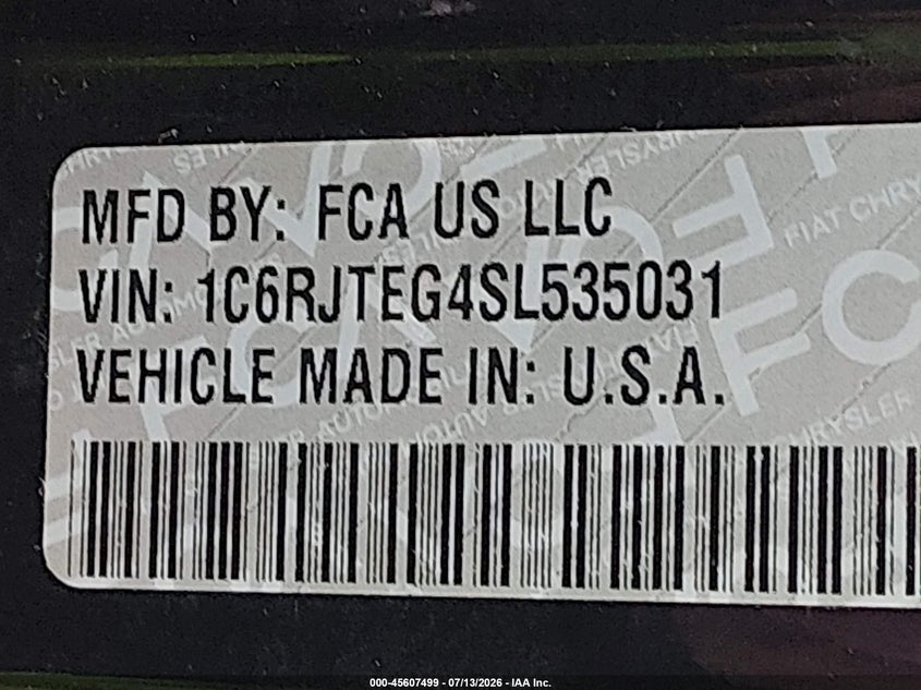 2025 Jeep Gladiator Mojave X VIN: 1C6RJTEG4SL535031 Lot: 45607499