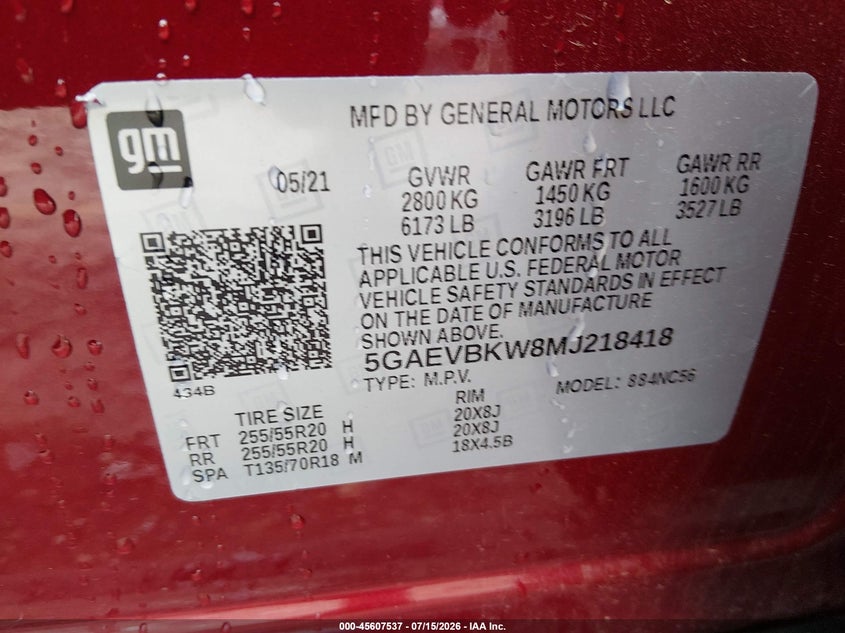 2021 Buick Enclave Awd Premium VIN: 5GAEVBKW8MJ218418 Lot: 45607537