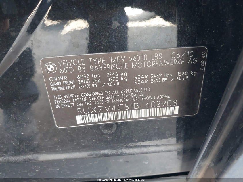 2011 BMW X5 xDrive35I/xDrive35I Premium/xDrive35I Sport Activity VIN: 5UXZV4C51BL402908 Lot: 45607686