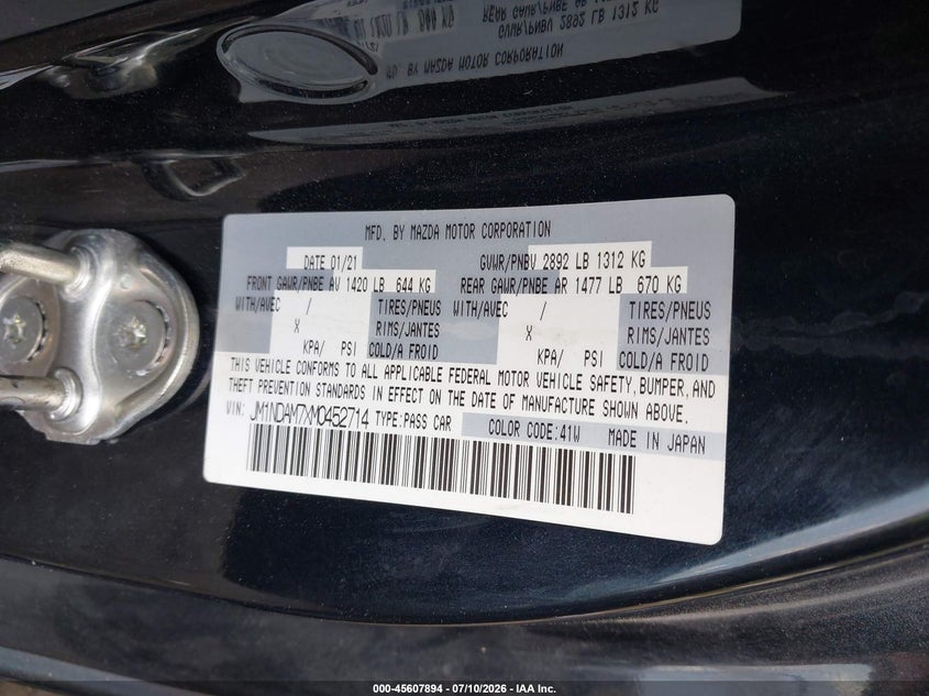 2021 Mazda Mx-5 Miata Rf Grand Touring VIN: JM1NDAM7XM0452714 Lot: 45607894