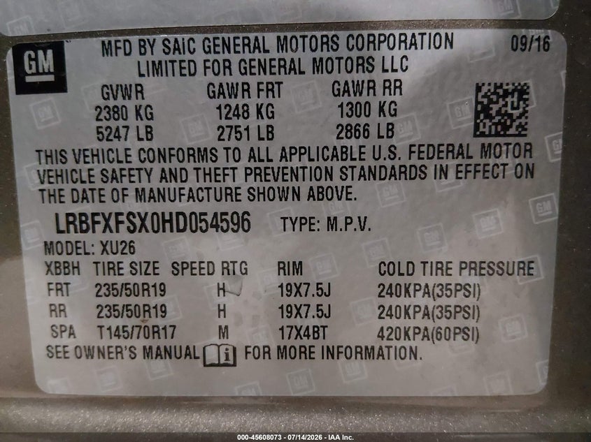 2017 Buick Envision Premium Ii VIN: LRBFXFSX0HD054596 Lot: 45608073