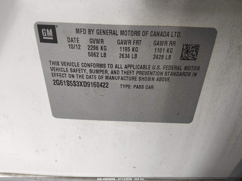 2013 Cadillac Xts Premium VIN: 2G61S5S3XD9160422 Lot: 45608096