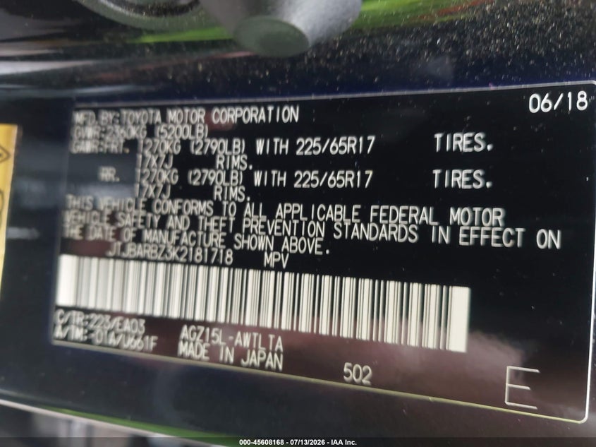 2019 Lexus Nx 300 VIN: JTJBARBZ3K2181718 Lot: 45608168