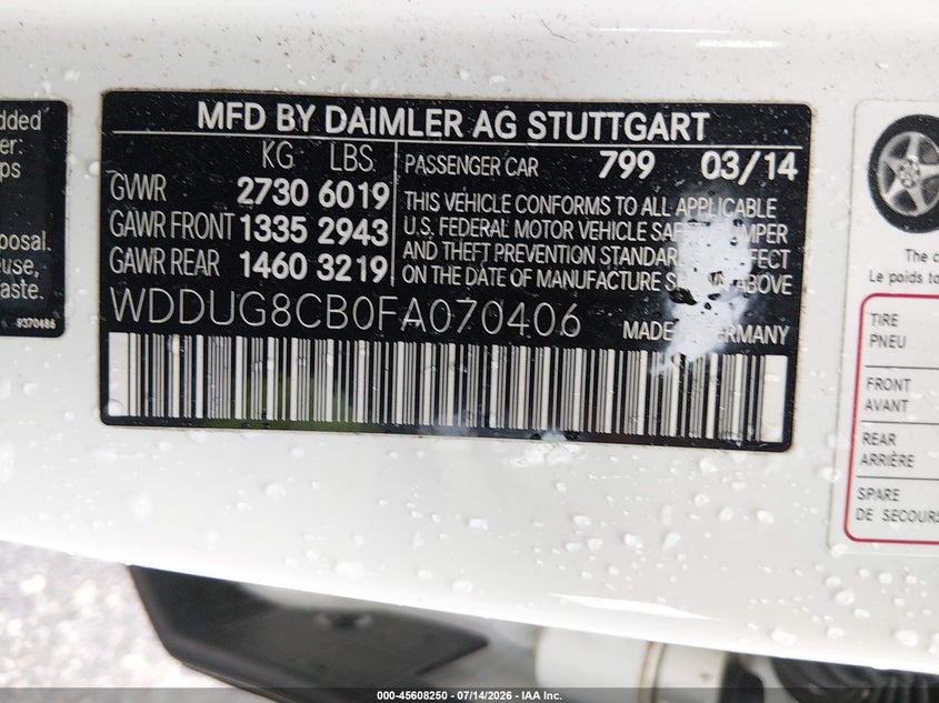2015 Mercedes-Benz S 550 VIN: WDDUG8CB0FA070406 Lot: 45608250