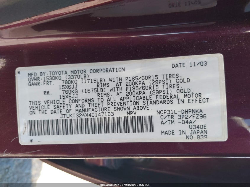 2004 Scion Xb VIN: JTLKT324X40147163 Lot: 45608297