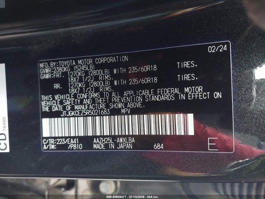 2024 Lexus Nx 350H Premium VIN: JTJGKCEZ5R5021683 Lot: 45608477