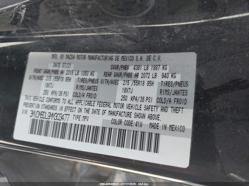 2021 Mazda Cx-30 Premium VIN: 3MVDMBDL9MM303477 Lot: 45608522