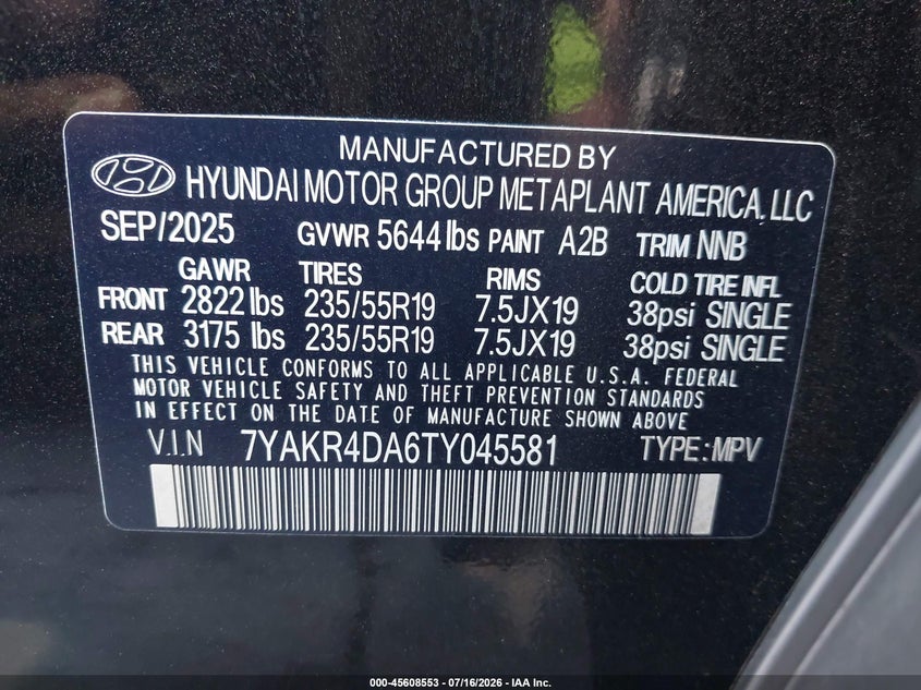 2026 Hyundai Ioniq 5 Limited VIN: 7YAKR4DA6TY045581 Lot: 45608553