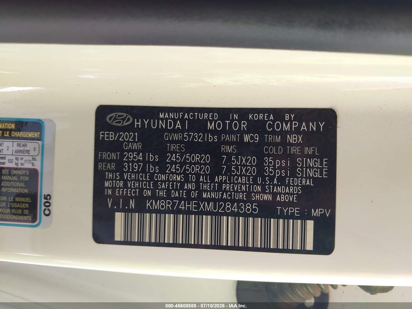 2021 Hyundai Palisade Calligraphy VIN: KM8R74HEXMU284385 Lot: 45608588
