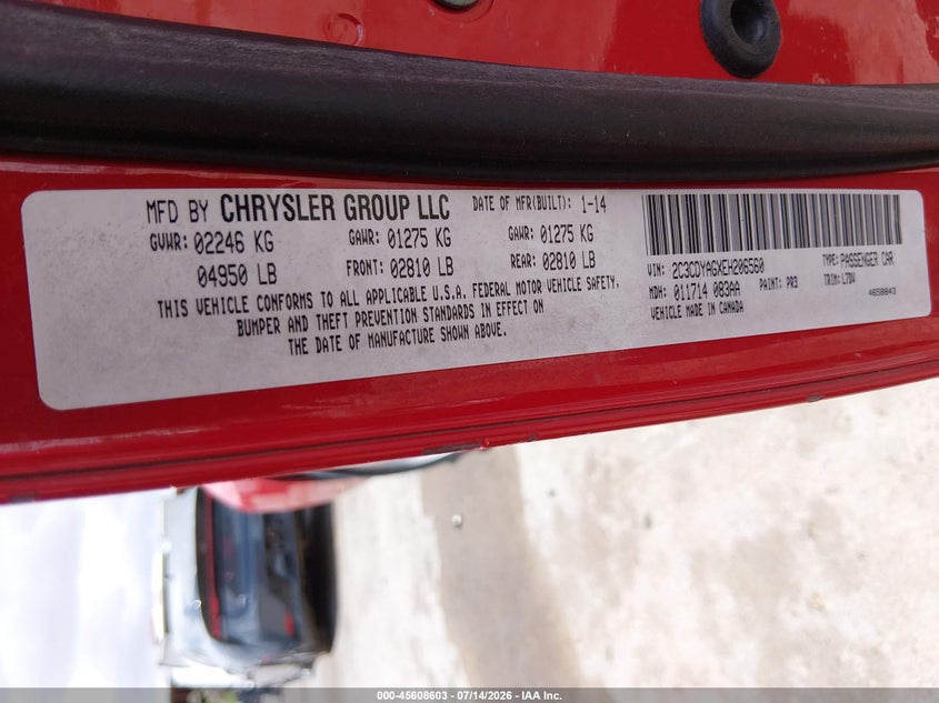 2014 Dodge Challenger Sxt VIN: 2C3CDYAGXEH206560 Lot: 45608603