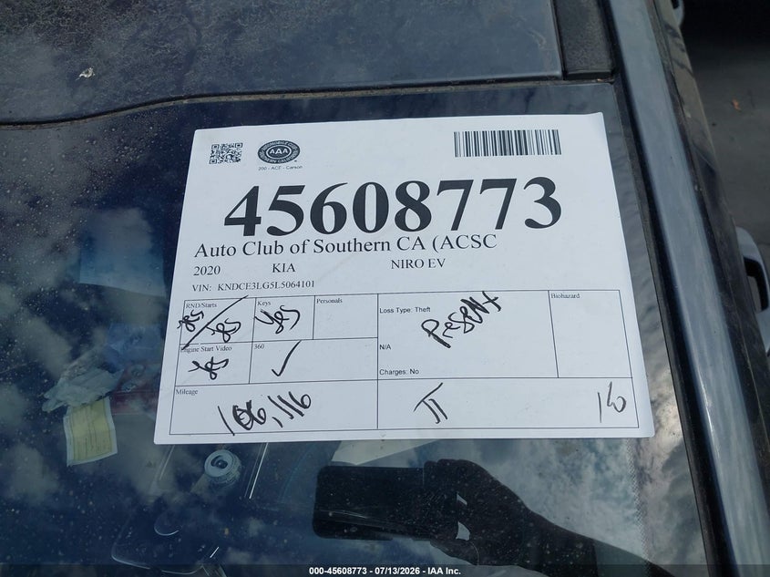 2020 Kia Niro Ev Ex Premium VIN: KNDCE3LG5L5064101 Lot: 45608773