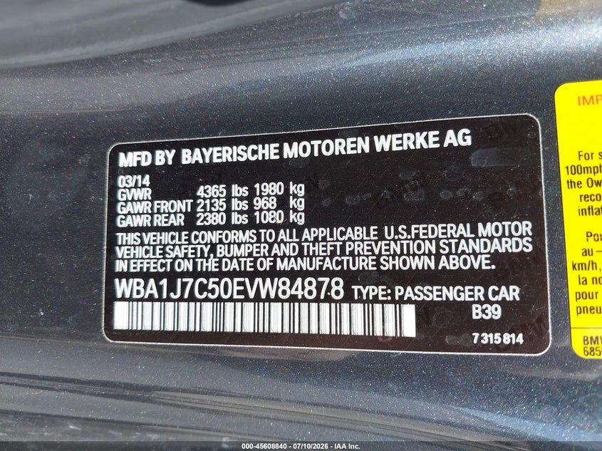2014 BMW M235 VIN: WBA1J7C50EVW84878 Lot: 45608840