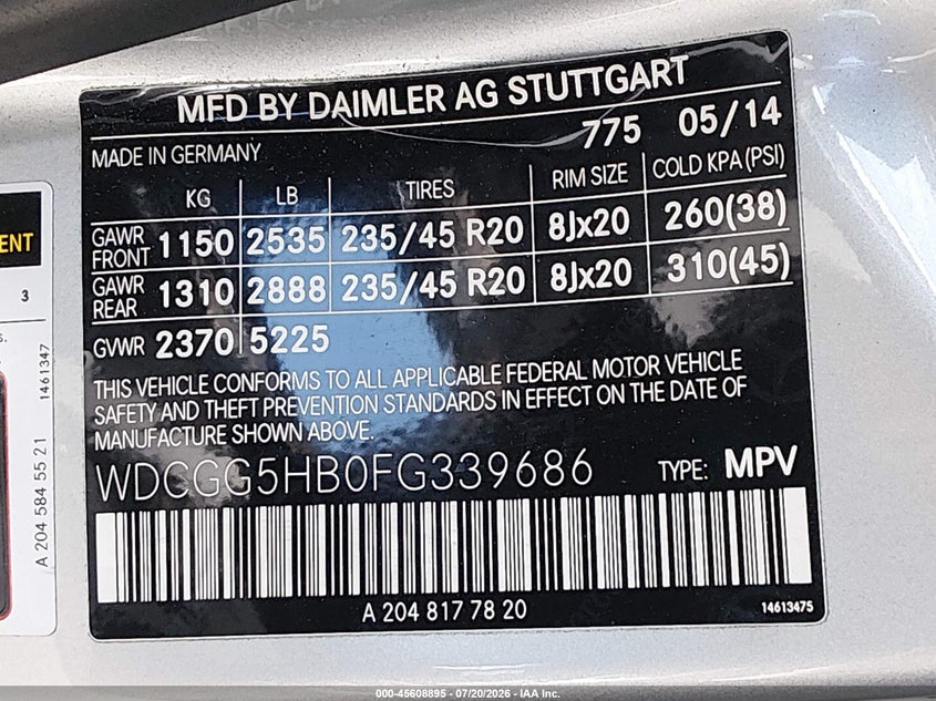 2015 Mercedes-Benz Glk 350 VIN: WDCGG5HB0FG339686 Lot: 45608895