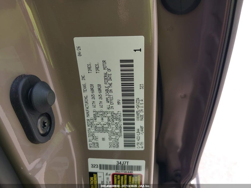2026 Toyota Sequoia 1794 Edition VIN: 7SVAAABA1TX091617 Lot: 45608938