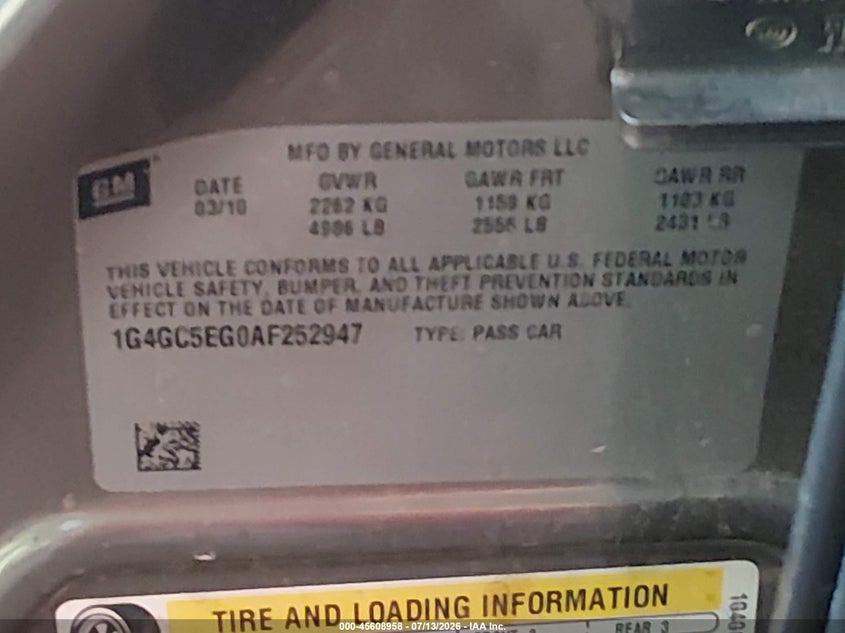2010 Buick Lacrosse Cxl VIN: 1G4GC5EG0AF252947 Lot: 45608958