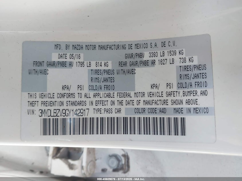 2016 Scion Ia VIN: 3MYDLBZV9GY142917 Lot: 45609076