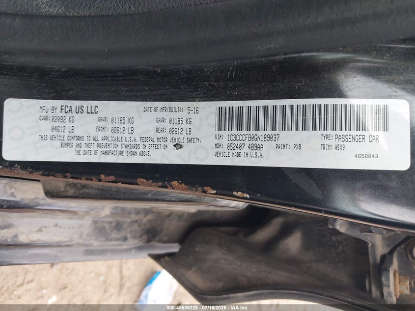 2016 Chrysler 200 Touring VIN: 1C3CCCFB0GN189037 Lot: 45609226