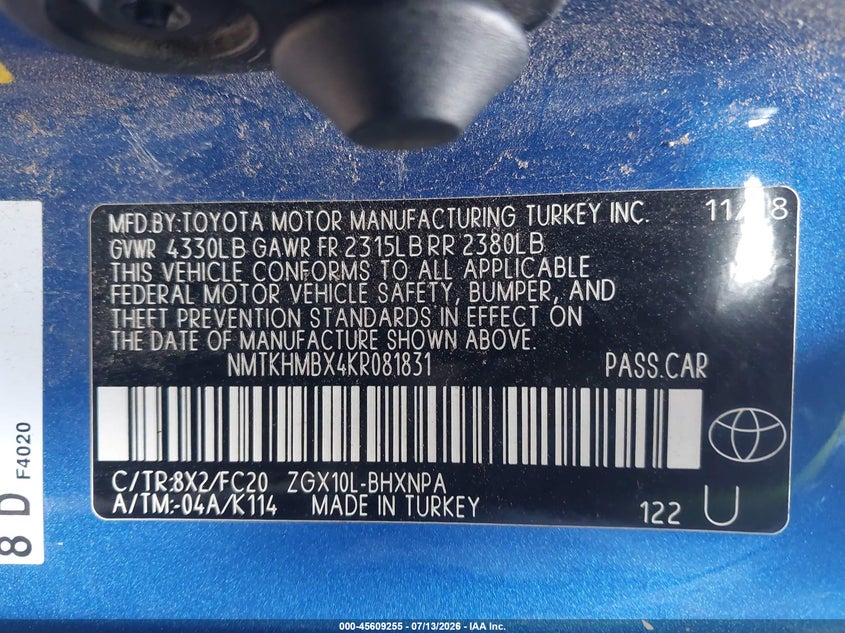 2019 Toyota C-Hr Le VIN: NMTKHMBX4KR081831 Lot: 45609255