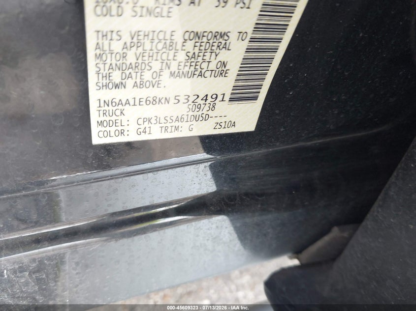2019 Nissan Titan Sv VIN: 1N6AA1E68KN532491 Lot: 45609323