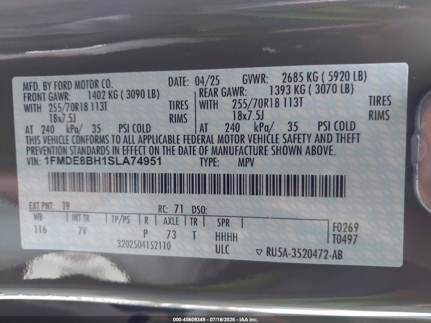 2025 Ford Bronco Outer Banks VIN: 1FMDE8BH1SLA74951 Lot: 45609349