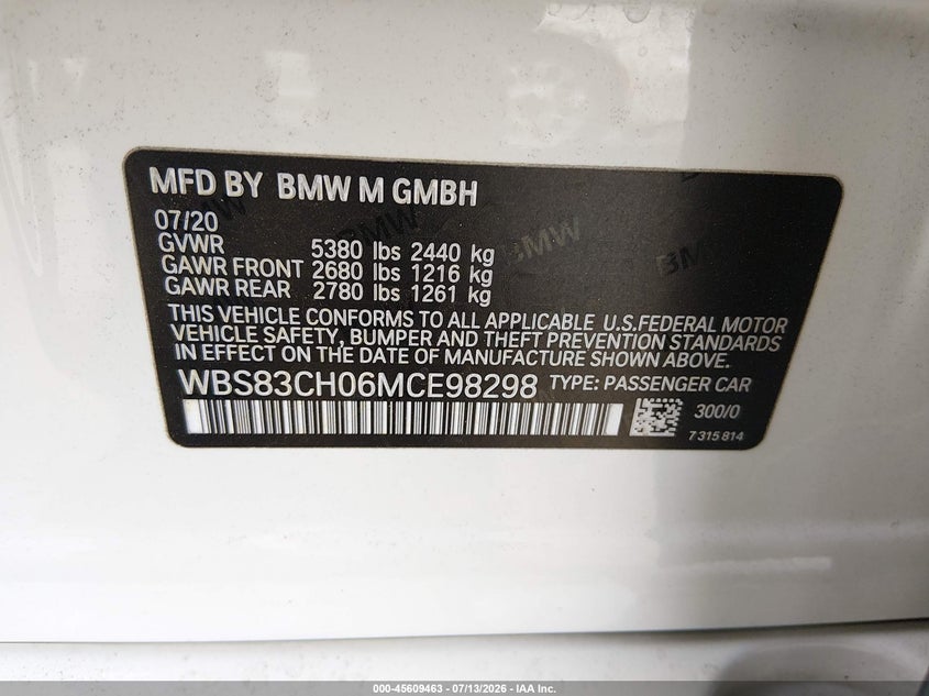 2021 BMW M5 VIN: WBS83CH06MCE98298 Lot: 45609463