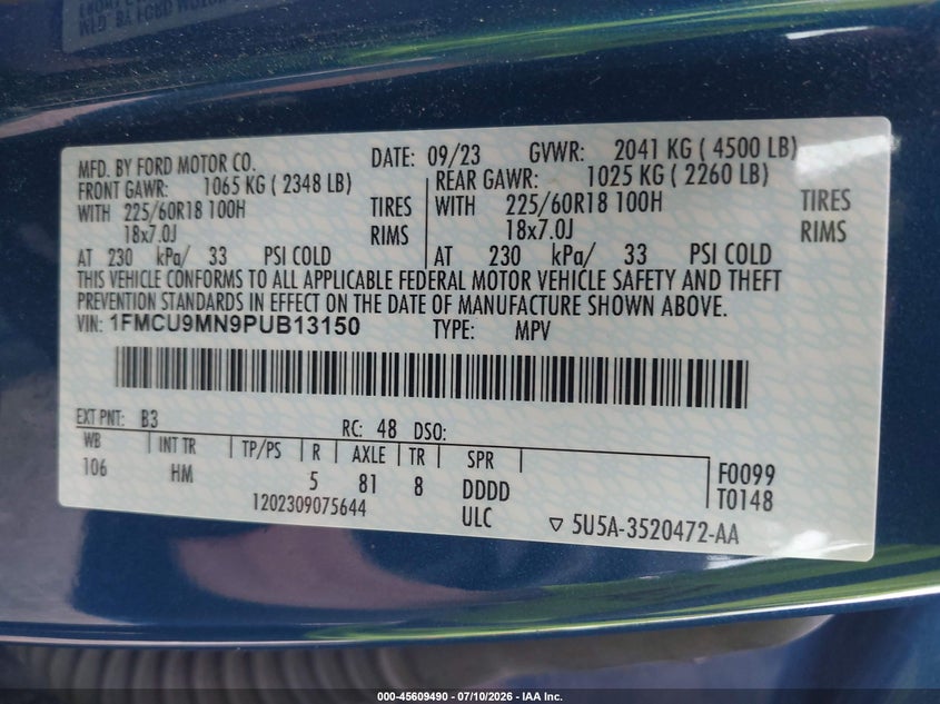 2023 FORD ESCAPE SPORT UTILITY VEHICLE 1.5L I-3 DI, DOHC, VVT, TURBO, 180HP