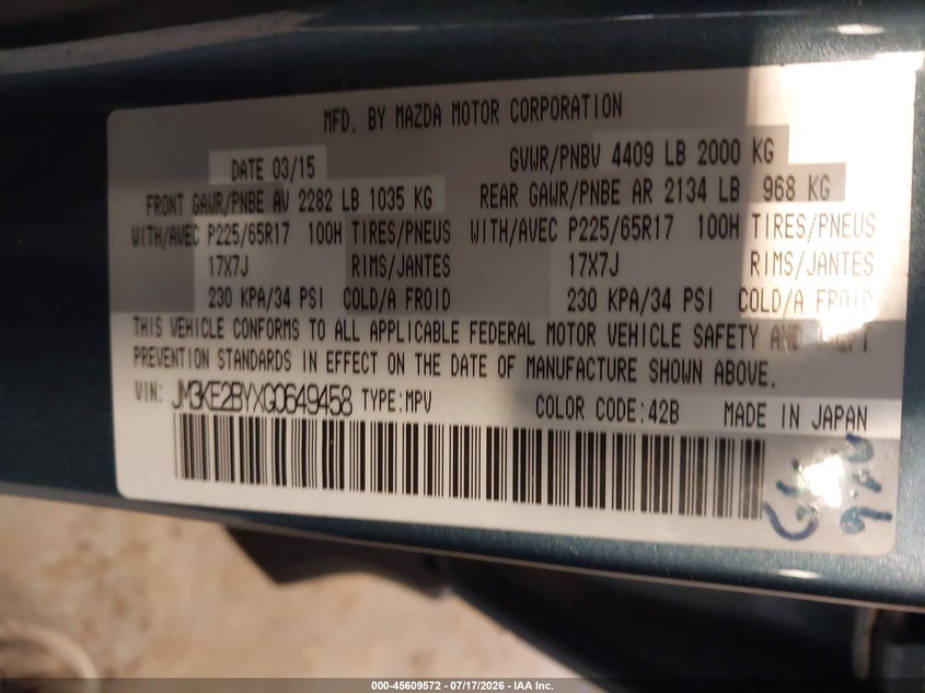 2016 Mazda Cx-5 Sport VIN: JM3KE2BYXG0649458 Lot: 45609572